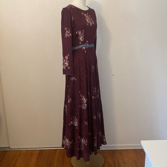Vintage Purple Floral Long Sleeve Maxi Dress Size Small - Picture 5 of 16
